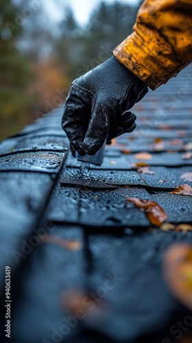 Skilled Technician Installing Rooftop Drainage System: Close-up of Worker Handling Plastic Pipes for Efficient Gutter Installation. Home Improvement and Professional Maintenance Services Concept.