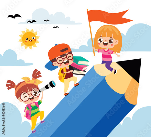 Success Concept With Kids And Pencil