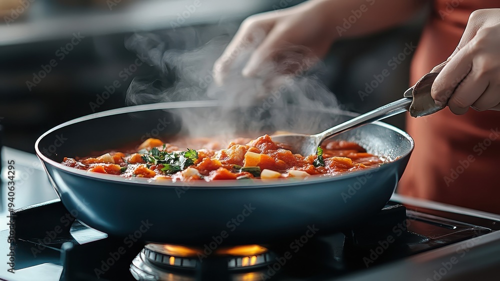 Borsch simmering on the stove with a visible flame, highlighting its vibrant color and ingredients. Borsch simmering on the stove with a visible flame, highlighting its vibrant color and ingredients.