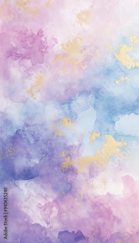 Delicate watercolor abstract background in pastel shades of pink, blue, yellow, and purple creating a serene and dreamy atmosphere.