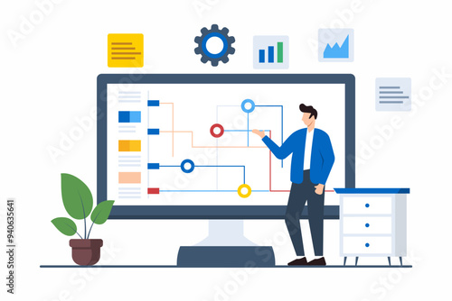 Flat illustration of person with project management software