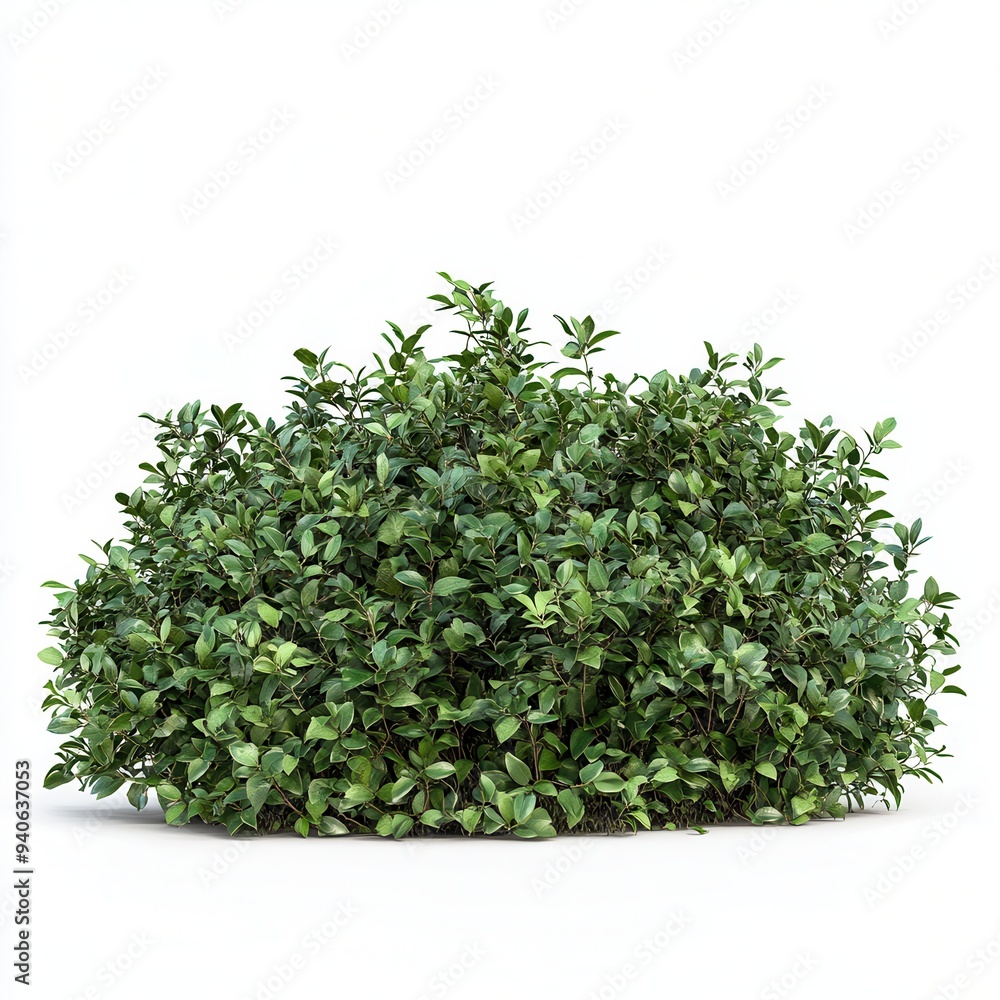 Obraz premium Green leafy shrub on white background, ideal for nature, gardening, and landscaping projects.