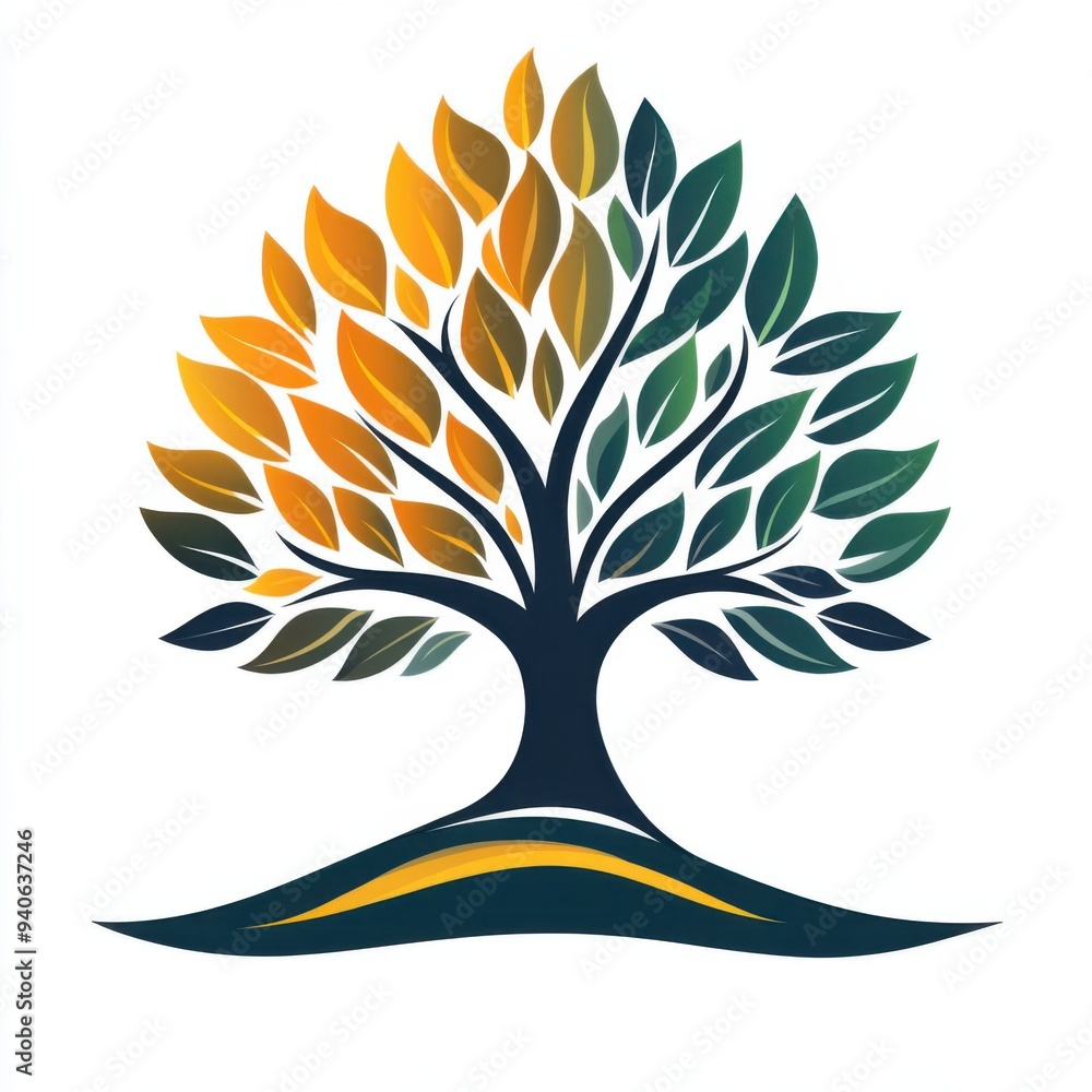 Fototapeta premium Stylized Tree Design with Vibrant Leaves Representing Nature's Beauty and Growth