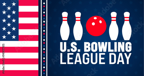 US Bowling League Day background or banner design template. Holiday concept. Template for background, banner, card, poster, placard, design template with unique shapes with standard color.