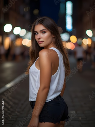 portrait of a woman in night city