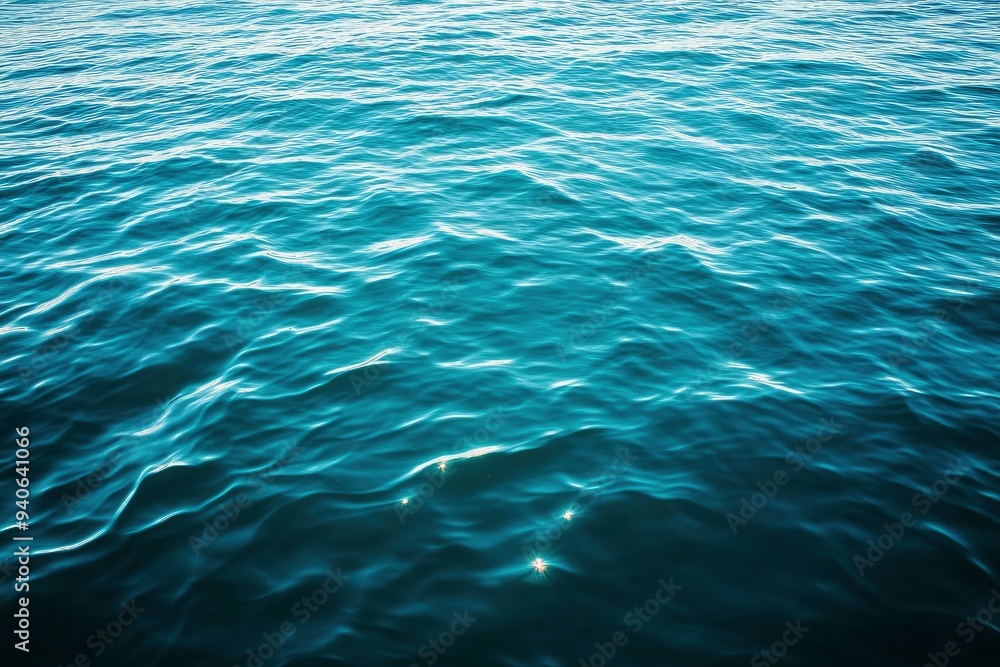 Obraz premium Blue green surface of the ocean in Catalina Island California with gentle ripples on the surface and light refracting , ai