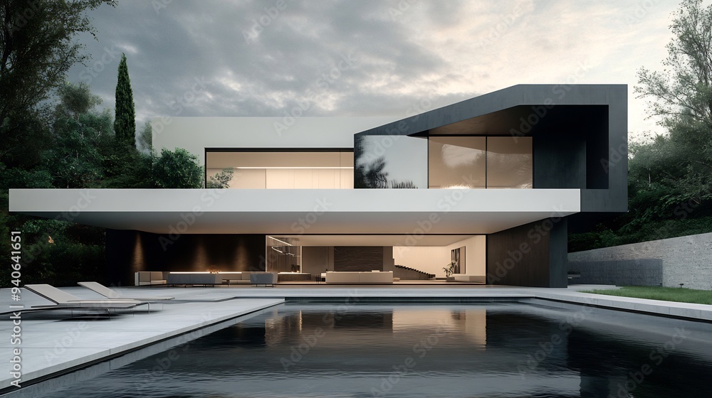 Modern Minimalist House with Pool and Greenery Modern Minimalist House with Pool and Greenery