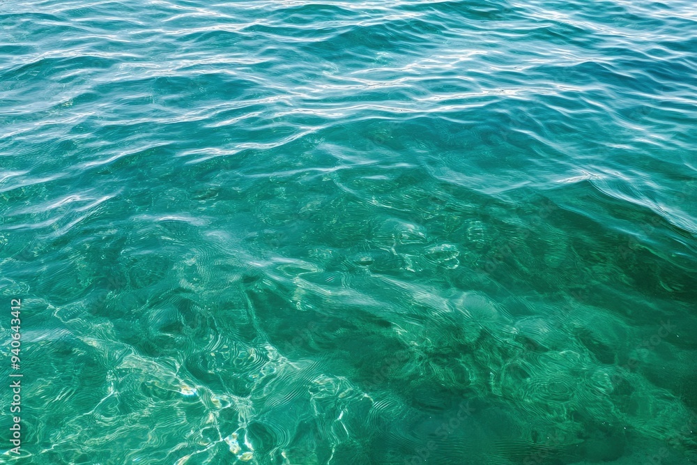 Blue green surface of the ocean in Catalina Island California with gentle ripples on the surface and light refracting , ai Blue green surface of the ocean in Catalina Island California with gentle ripples on the surface and light refracting , ai