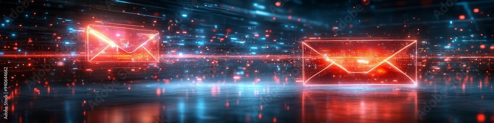 Obraz premium Email Security Alert: Inbox Protection Against Spam and Virus Threats. Digital Communication Safety Concept with Warning Symbols, New Message Notifications, and Internet Security Icons for Online Data