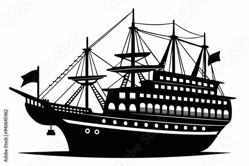 ship black Silhouette vector,Ship and marine boat black silhouette se