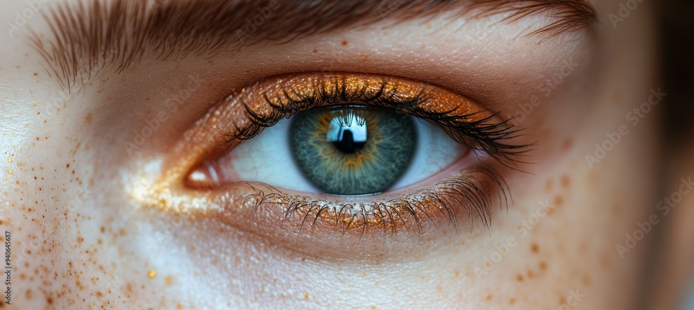 Closeup green emerald woman eyes. Generative AI technology.
Closeup green emerald woman eyes. Generative AI technology.
