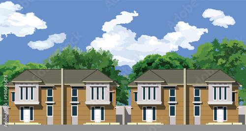 Minimalist Mediterranean house design, flat illustration
