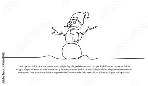 Continuous line design of creations from snow. Single line decorative element drawn on white background.