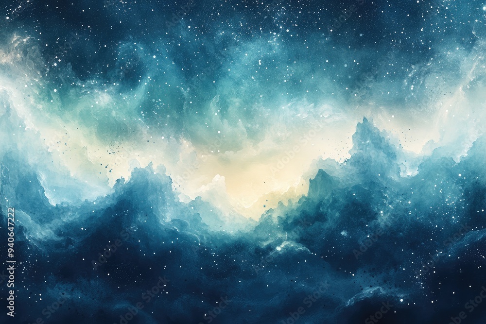 Watercolor Abstract Painting of a Night Sky with Stars and Clouds Watercolor Abstract Painting of a Night Sky with Stars and Clouds