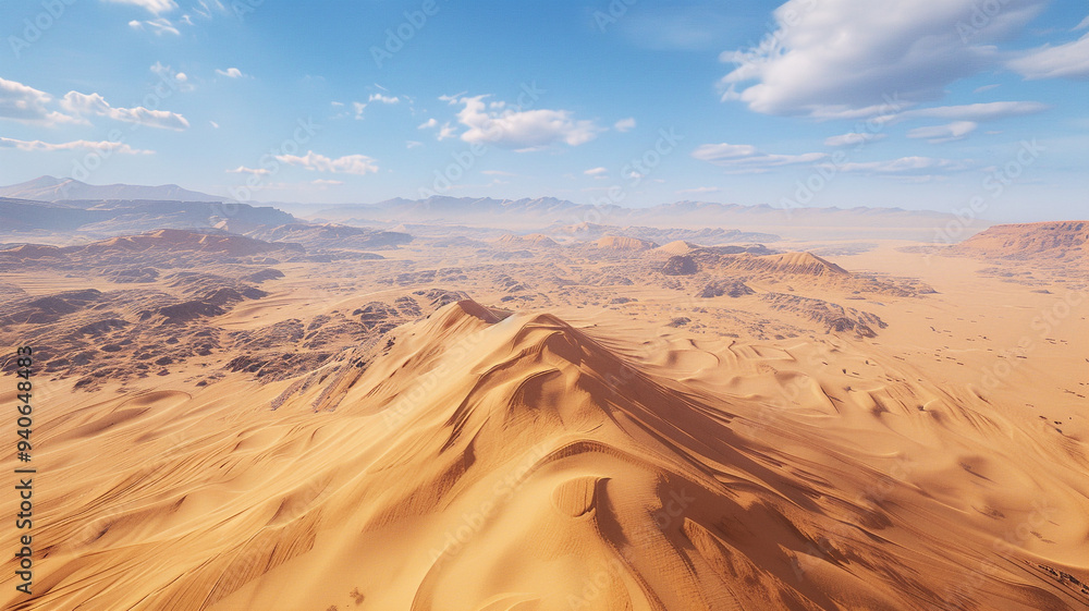 Fototapeta premium a sweeping view of a desert with sand dunes stretching into the distance