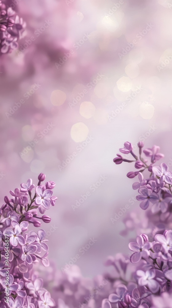 Purple lilac flowers in spring on a bright fuzzy background