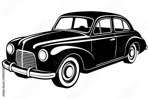 Vintage Car black silhouette vector style