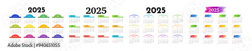 Set of calendars for 2025 isolated on a white background