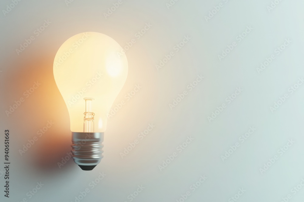 Illuminated Light Bulb Against Minimalist Background Illuminated Light Bulb Against Minimalist Background
