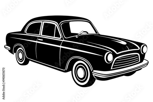 Vintage Car black silhouette vector style