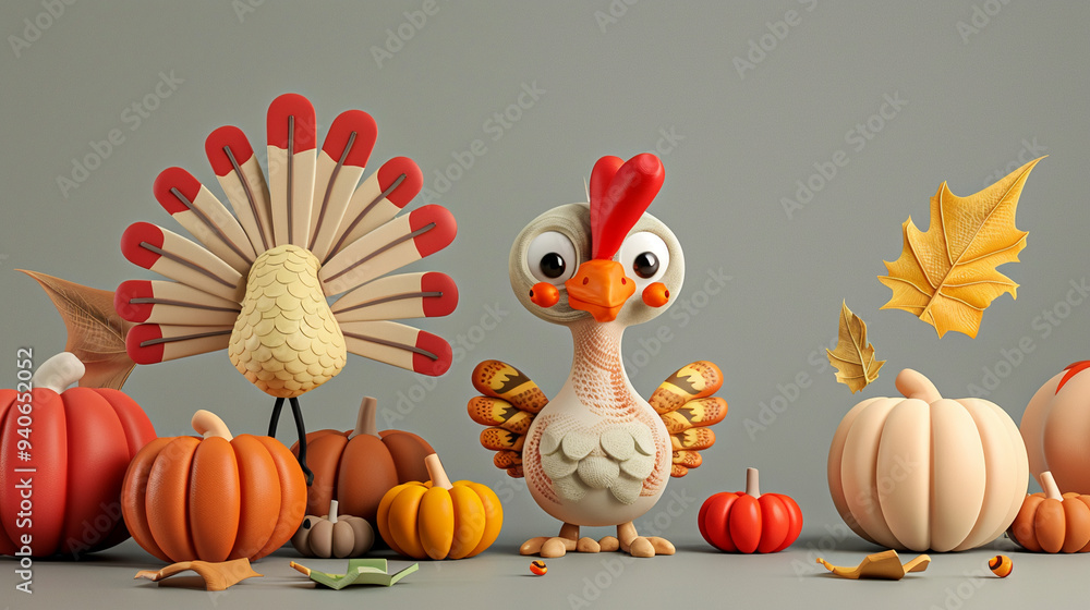 Fototapeta premium thanksgiving day with harvest and turkey candle light dinner background