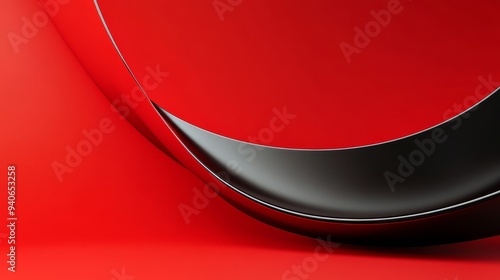 Fototapeta Naklejka Na Ścianę i Meble -  A minimalist abstract background with a smooth black curve against a vibrant red backdrop, symbolizing contrast, dynamism, modern design, elegance, and flow.