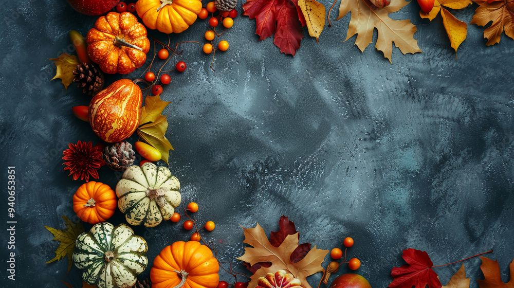 Obraz premium thanksgiving day with harvest and turkey candle light dinner background