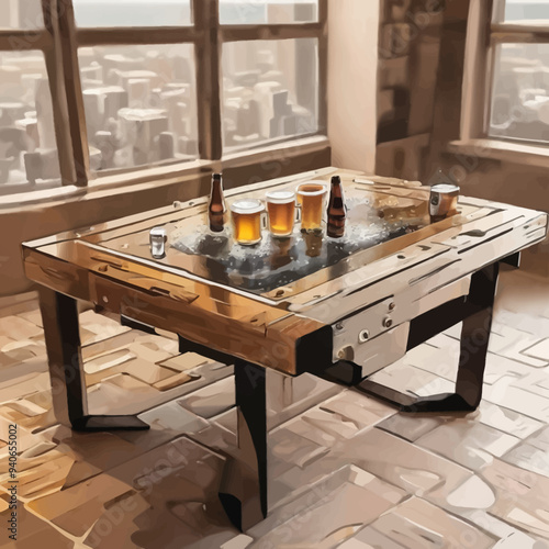 Beer In table Illustration Design Very Cool	
