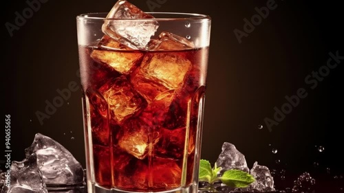 glass of cola with ice