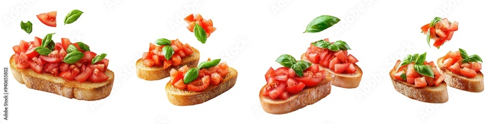 Fresh bruschetta with diced tomatoes, basil, and olive oil on crispy bread slices, ideal for appetizers and Italian cuisine themes. Fresh bruschetta with diced tomatoes, basil, and olive oil on crispy bread slices, ideal for appetizers and Italian cuisine themes.