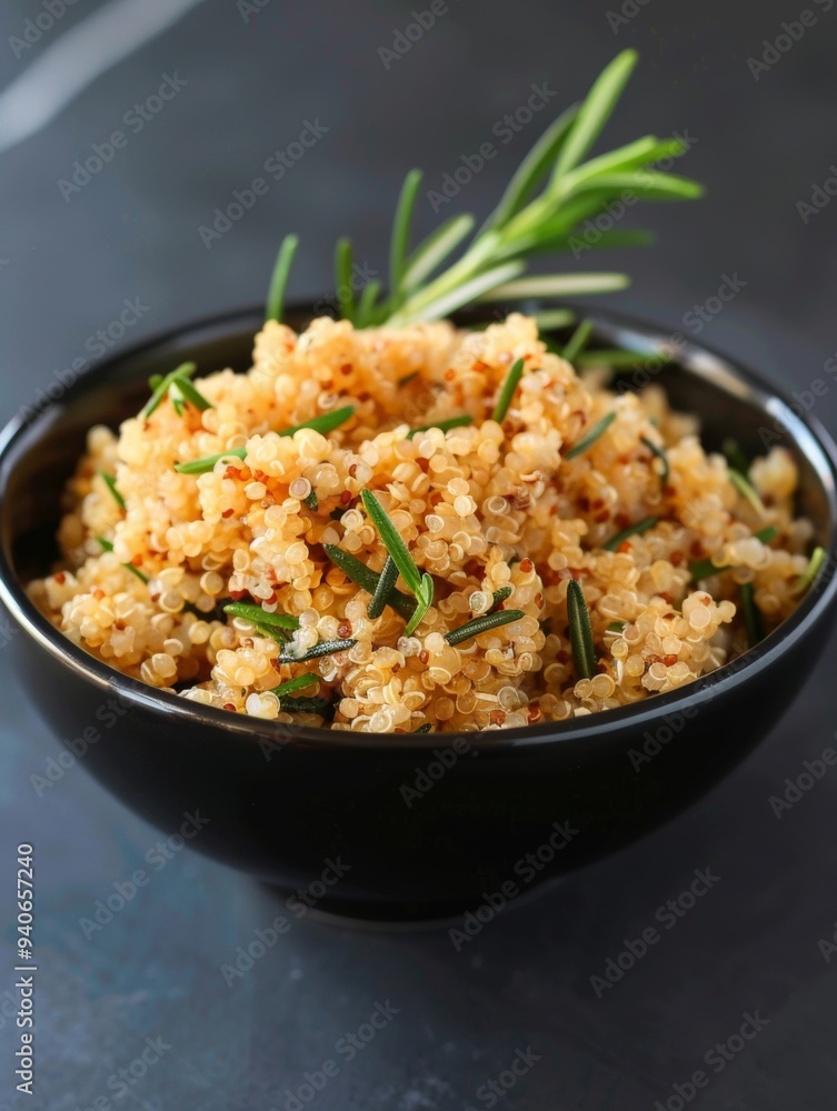 Rosemary-flavored sautéed quinoa presented with a rustic touch, focusing on Mediterranean flavors. Rosemary-flavored sautéed quinoa presented with a rustic touch, focusing on Mediterranean flavors.
