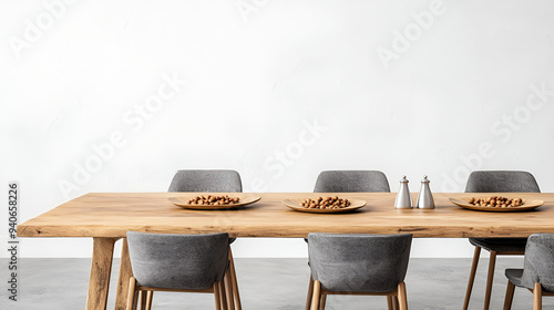 Modern Dining Table Set with Natural Wood and Grey Chairs - Perfect for Your Home