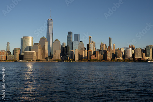 Manhattan's skyline, New York, United States. Panorama view of New York city skyline in Midtown Manhattan. USA, NYC, NY, Manhattan. American big city. Lower Manhattan skyline.