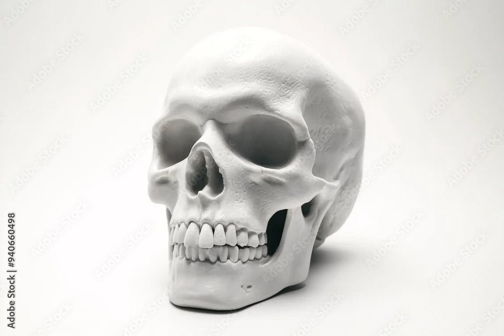 Realistic Human Skull on White Background with Dramatic Lighting Realistic Human Skull on White Background with Dramatic Lighting
