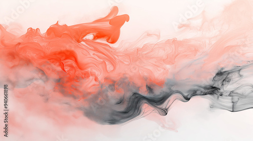 abstract coral and peach ink storm artwork, abstract illustration of ink flowing in the slate gray water, creating an abstract design with fluid shapes and splashes of color photo