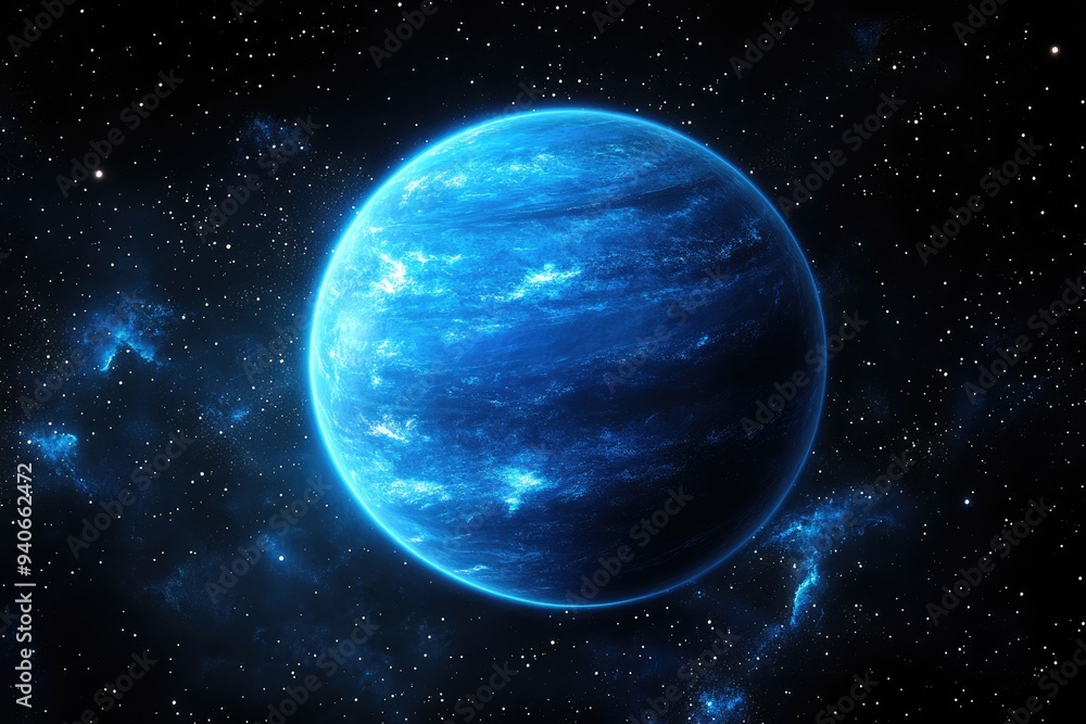 Fototapeta premium A Blue Planet in a Starry Night Sky