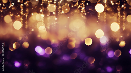 purple gold and black glitter vintage lights backgroud