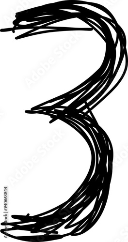 pen scribble doodle letter number 3 three