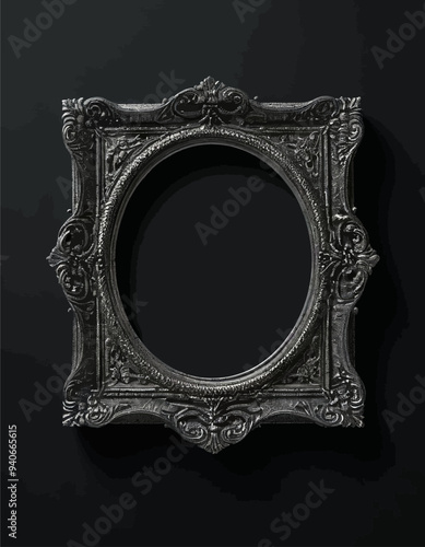Elegant Black Ornate Mirror with Gold Accents
