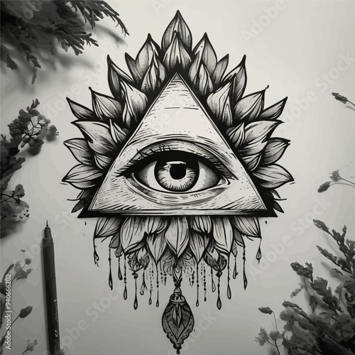 Eye of Providence: A Black and White Illustration of the All-Seeing Eye