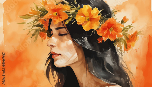 Floral Crowned Woman: A Portrait of Serenity