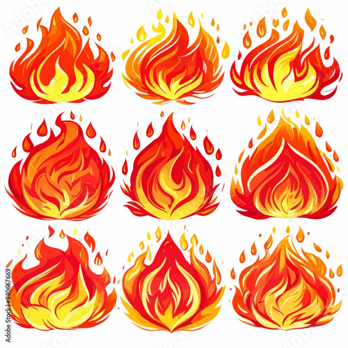 Flame Collection: Six Vibrant Fire Illustrations