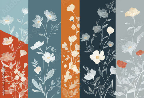 Floral Art: A Collection of White Flowers in Different Styles and Colors