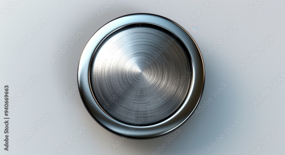 Metal Button. Realistic Design of Metallic Silver Steel Button for Computer Technology Metal Button. Realistic Design of Metallic Silver Steel Button for Computer Technology