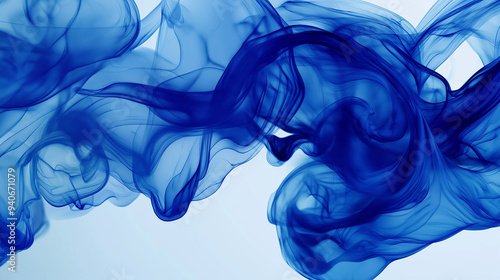 abstract navy blue and cobalt ink storm artwork, abstract illustration of ink flowing in the clear water, creating an abstract design with fluid shapes and splashes of color