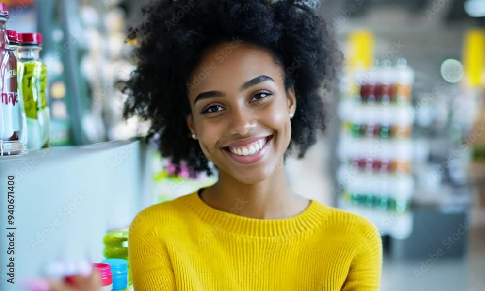 Smiling Woman in Supermarket Smiling Woman in Supermarket
