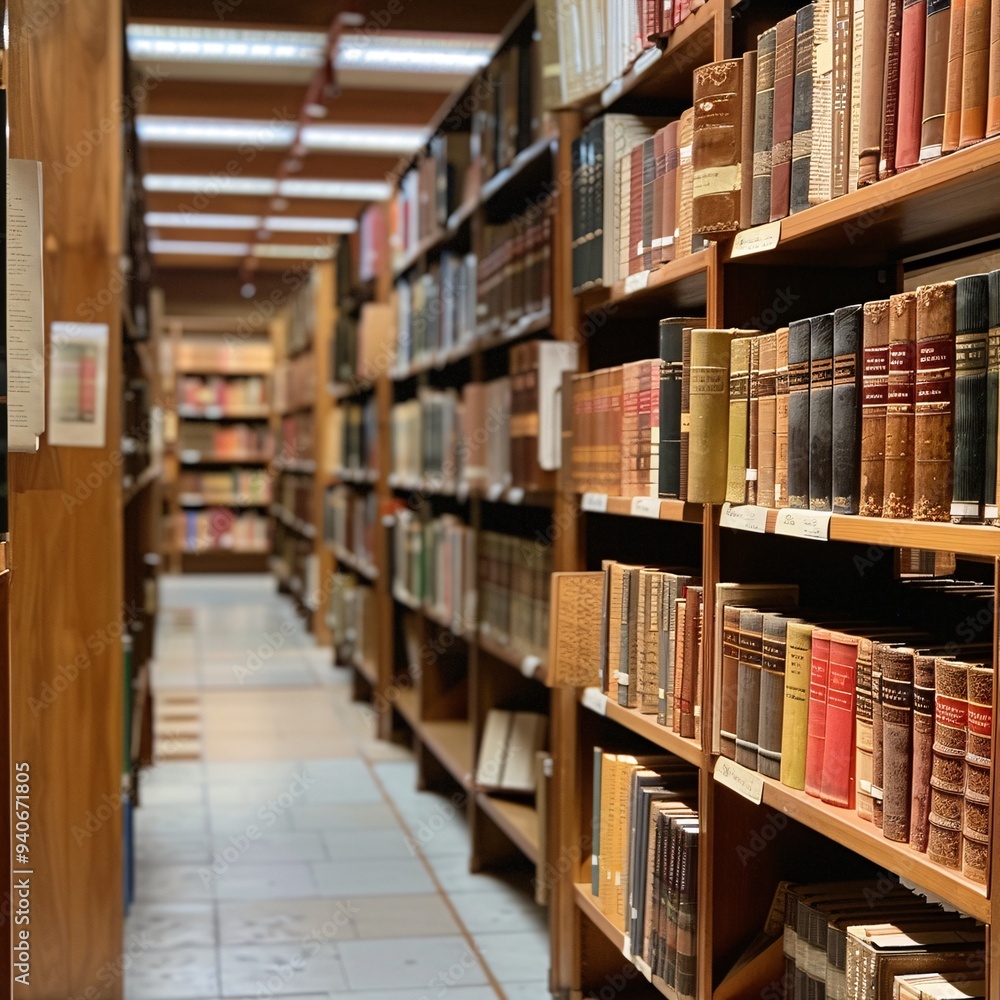 14. A library scene showcasing many books on shelves, arranged in orderly rows 14. A library scene showcasing many books on shelves, arranged in orderly rows