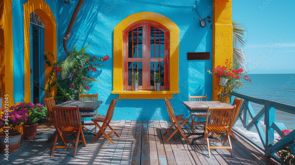 Fototapeta premium Beautiful cafe' and eatery beach bali style, good vibes and tone for vacation time and travel concept.