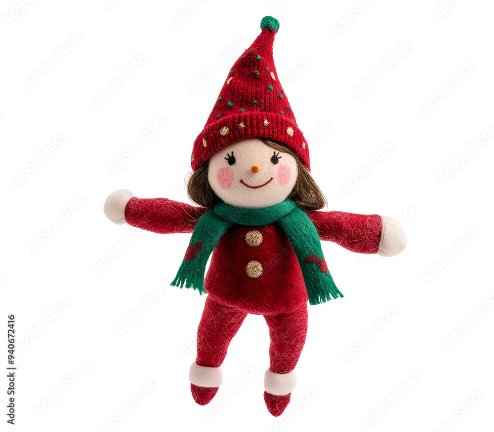photo of a soft cotton Christmas elf doll with fluffy texture and colorful scarf floating in mid-air on isolated background
photo of a soft cotton Christmas elf doll with fluffy texture and colorful scarf floating in mid-air on isolated background