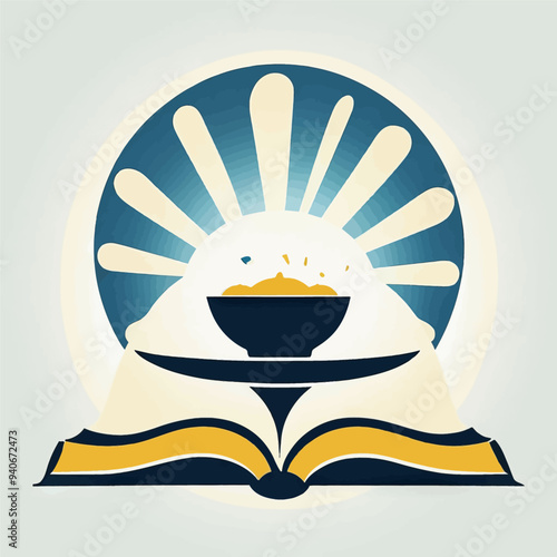 Illuminated Book with Sunburst Design and Bowl of Light